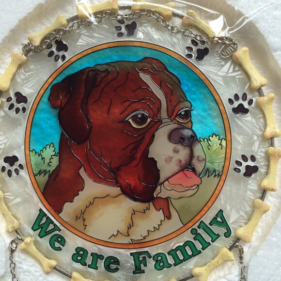 Amia Studios Suncatcher I Love My Boxer Painted Glass Bones Paws Print New - Picture 3 of 9